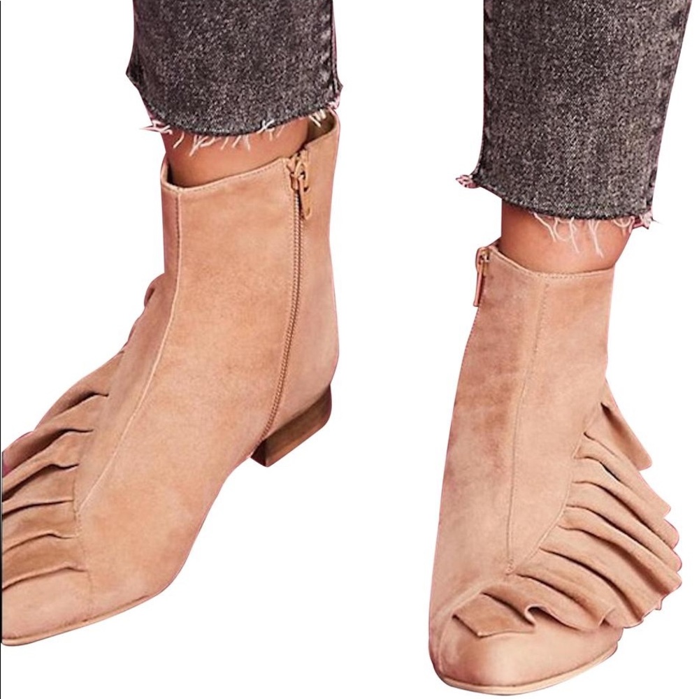 Anthropologie Ruffle Suede Booties